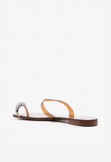 Giuseppe Zanotti Crystal Embellished Flat Sandals in Leather Brown I100004008