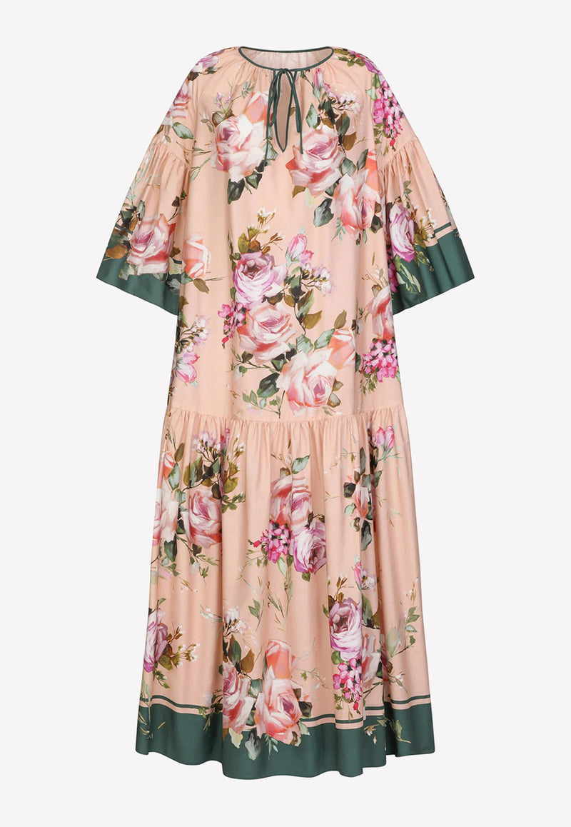 Dolce & Gabbana Floral Print Poplin Maxi Kaftan Pink I6BO8W GDAX9 S9000
