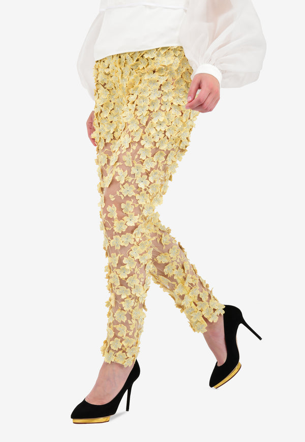 Irene Luft Yellow Enchanted 3D Floral Pants SSD17-PA07-YELLOW