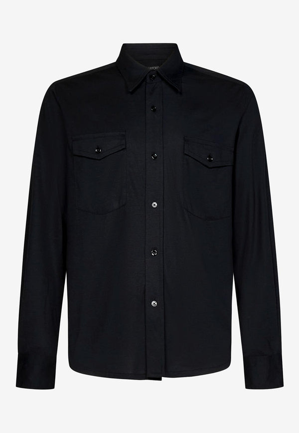Tom Ford Long-Sleeved Shirt in Silk Blend Black JBL001-JMS001S23 LB999