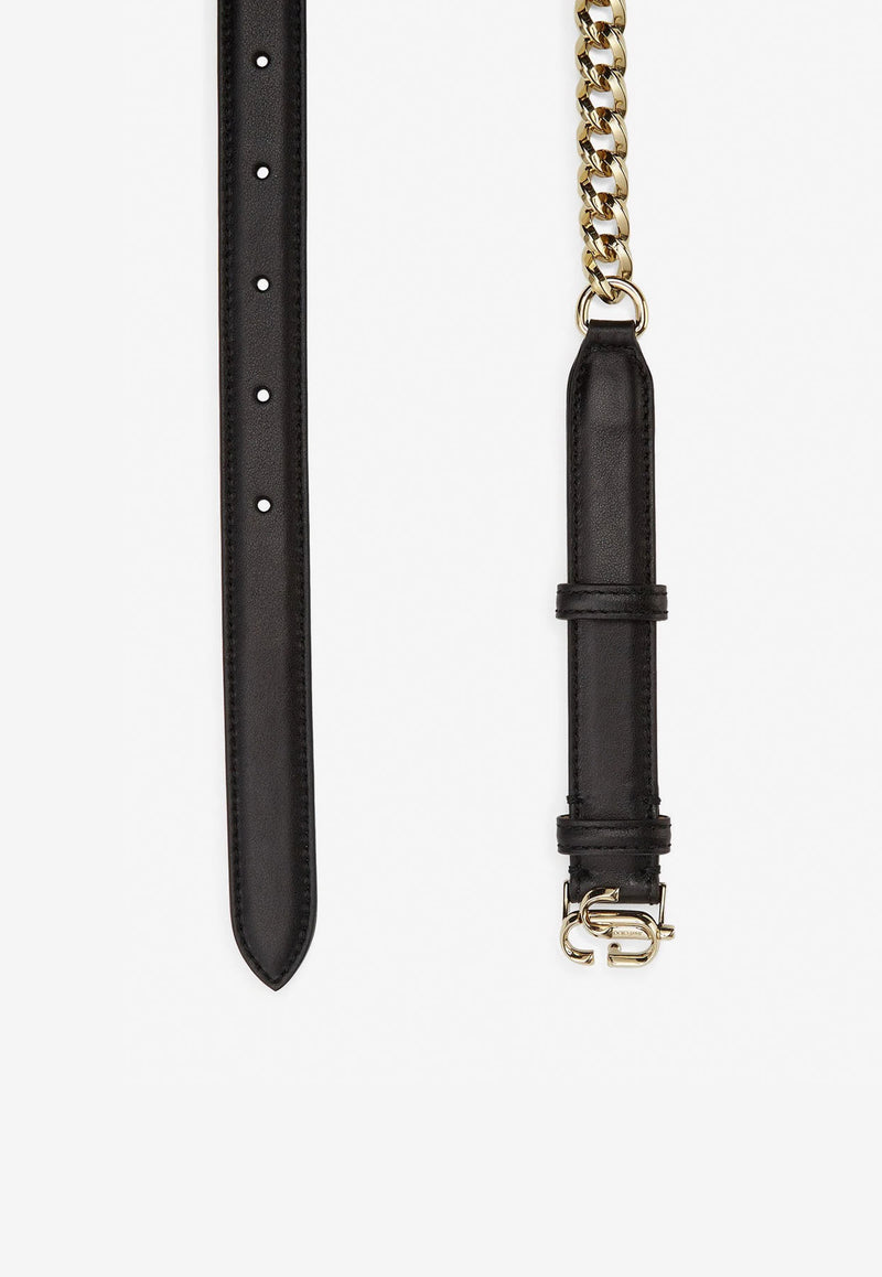 Jimmy Choo JC-Chain Calf Leather Belt Black JC-CHAIN HUT BLACK/LIGHT GOLD
