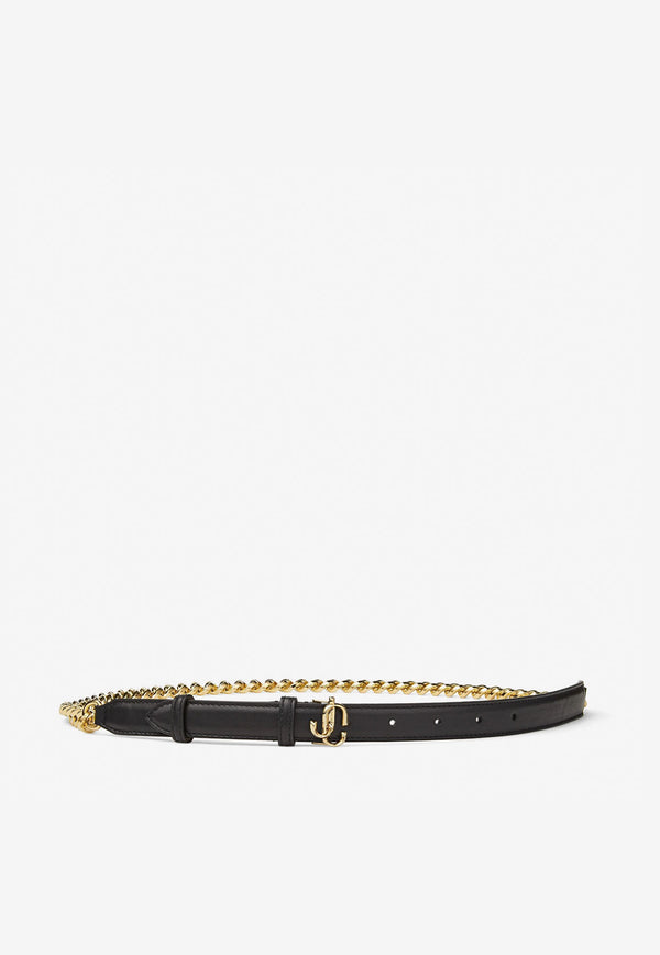 Jimmy Choo JC-Chain Calf Leather Belt Black JC-CHAIN HUT BLACK/LIGHT GOLD