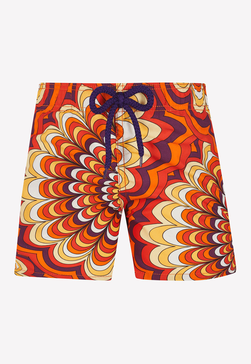 Vilebrequin Boys 1975 Rosaces Printed Nylon Swim Shorts Orange JIMU1B75-195