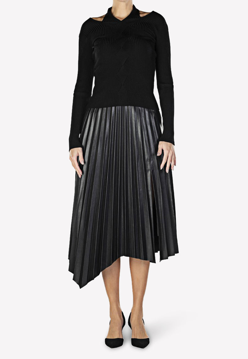 Jayla Pleated Asymmetrical Midi Skirt in Vegan Leather