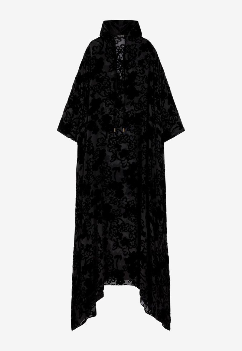 Tom Ford Floral Jacquard Hooded Kaftan Dress Black KF0028-FAP176 LB999