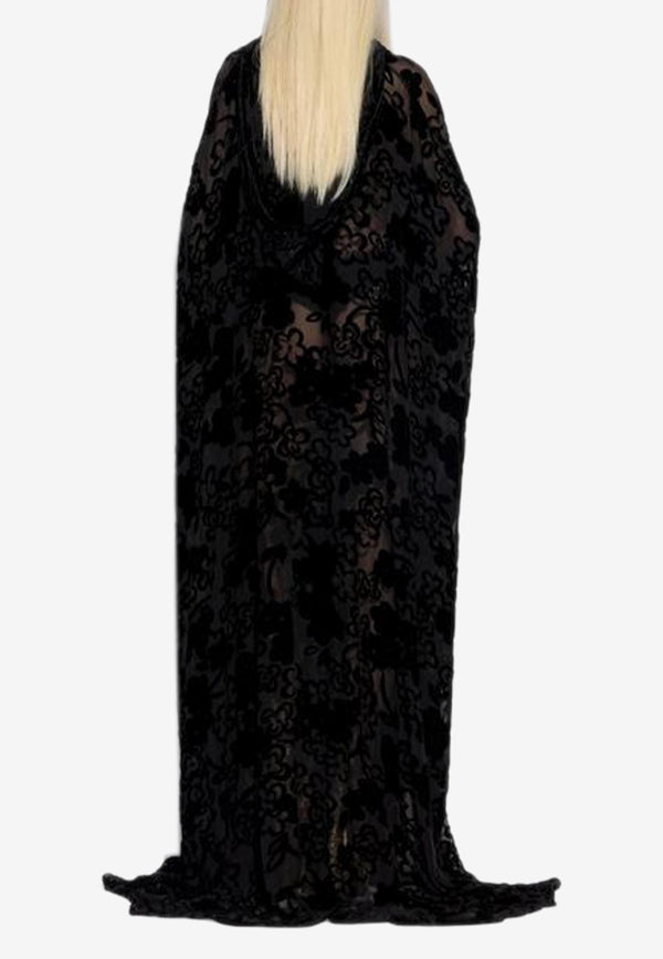 Tom Ford Floral Jacquard Hooded Kaftan Dress Black KF0028-FAP176 LB999