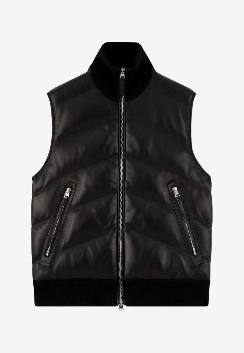 Tom Ford Zip-Up Leather Gilet Black KIS001-YMW015S23 LB999