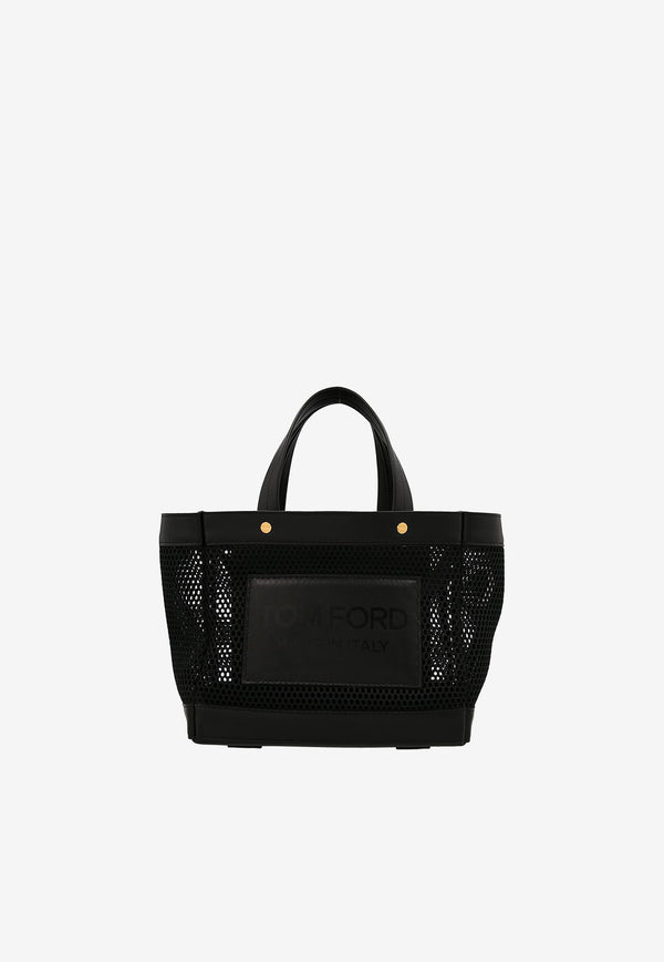Tom Ford Small Logo Patch Tote Bag in Leather and Mesh Black L1494-ISY035G 1N001