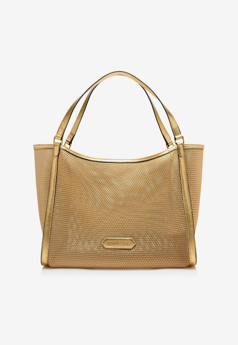 Tom Ford Medium Mesh and Leather Tote Bag L1655-TNE007G 1Y004 Gold