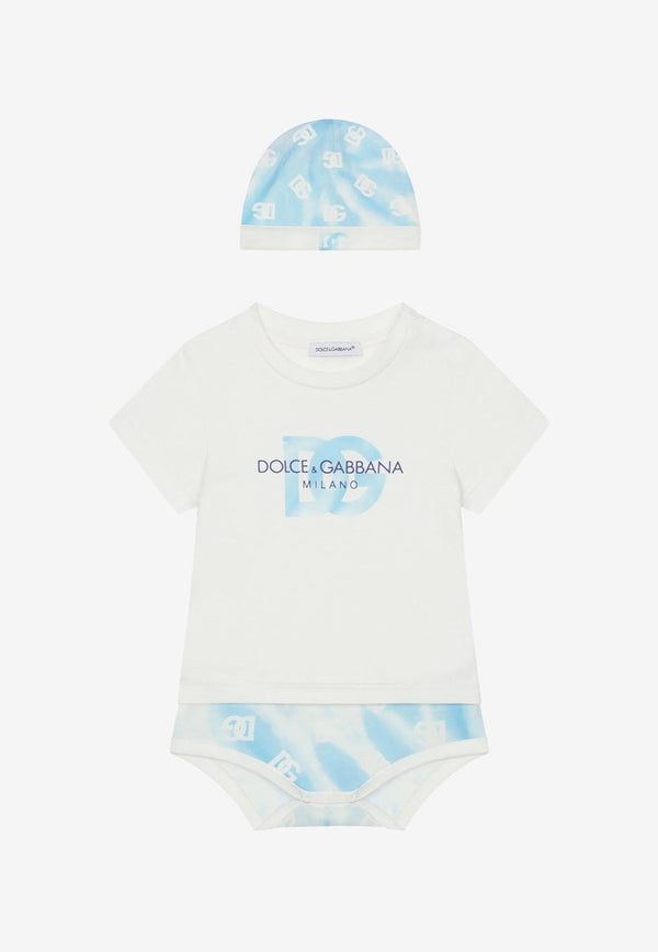 Dolce & Gabbana Kids Baby Boys DG Logo Tie-Dye Onesie and Cap Set White L1JG38 G7G5M HC4KI