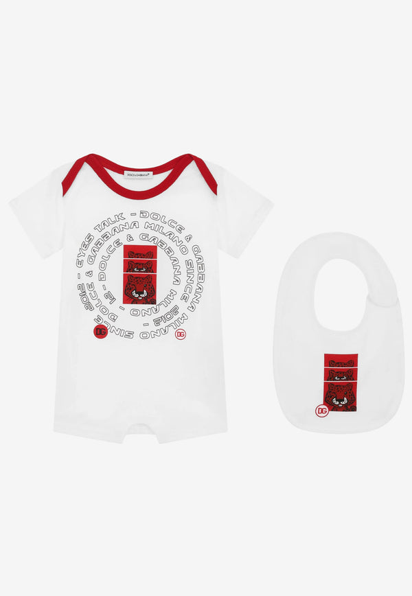 Dolce & Gabbana Kids Baby Boys Leopard Print Onesie and Bib Gift Set L1JO4C G7B8T HW3PN White