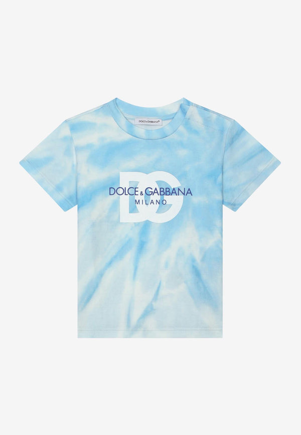 Dolce & Gabbana Kids Baby Boys Tie-Dye T-shirt with DG Logo Print Blue L1JTDM G7G5N HC4CK