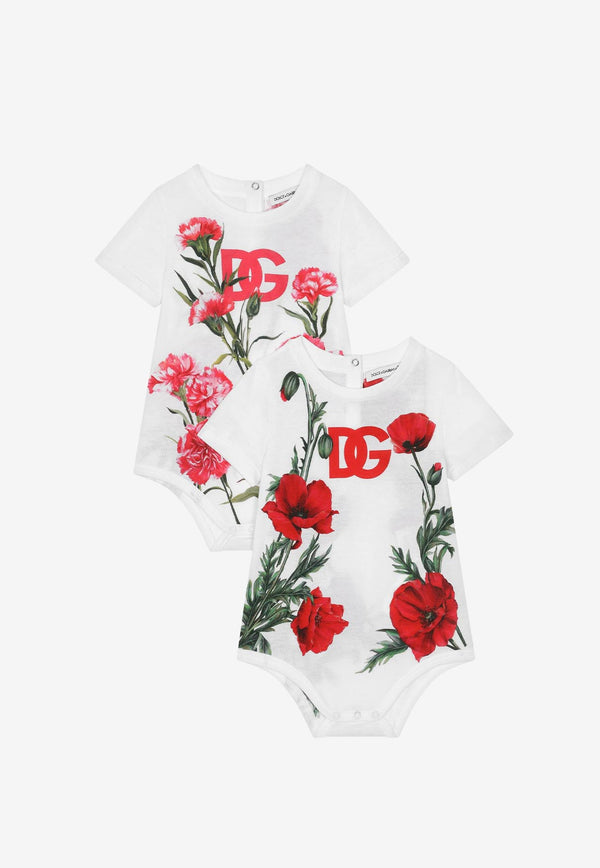 Dolce & Gabbana Kids Baby Girls Floral Print Onesie - Set of 2 White L2JOZ3 G7G8E S9000
