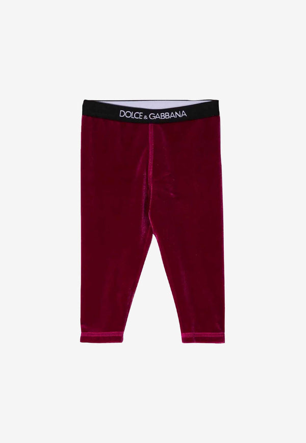 Dolce & Gabbana Kids Baby Girls Logo Band Velvet Leggings Maroon L2JP9J FUWD6 F0877