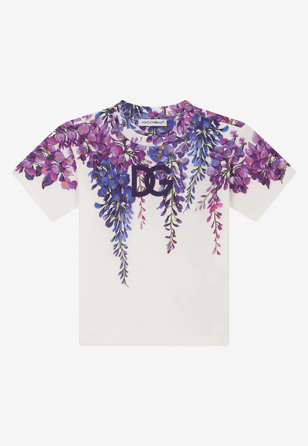 Dolce & Gabbana Kids Baby Girls Wisteria Print T-shirt Lavender L2JTAZ G7CF7 HA3JE