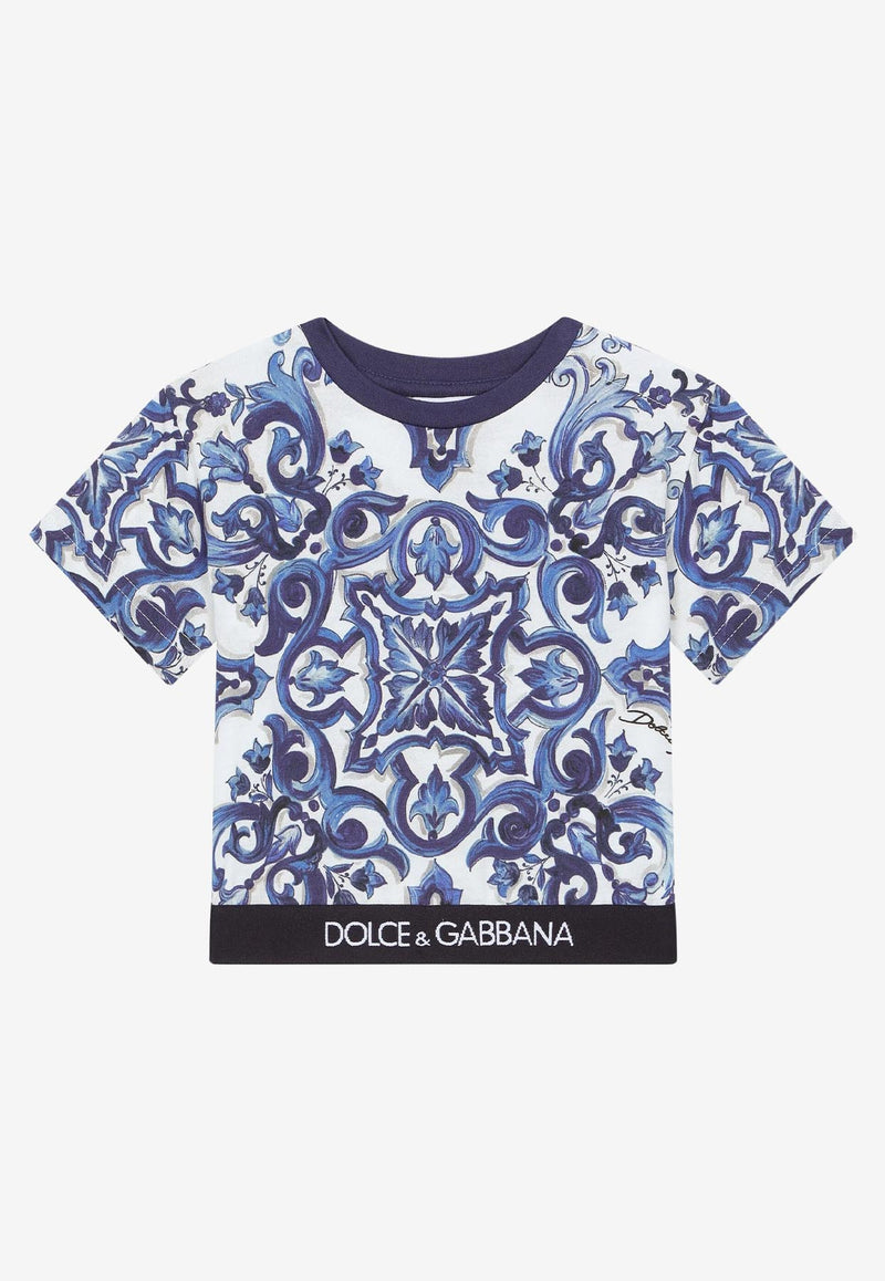 Dolce & Gabbana Kids Baby Girls Majolica-Print Short-Sleeved T-shirt Blue L2JTHR G7EX4 HX3TN