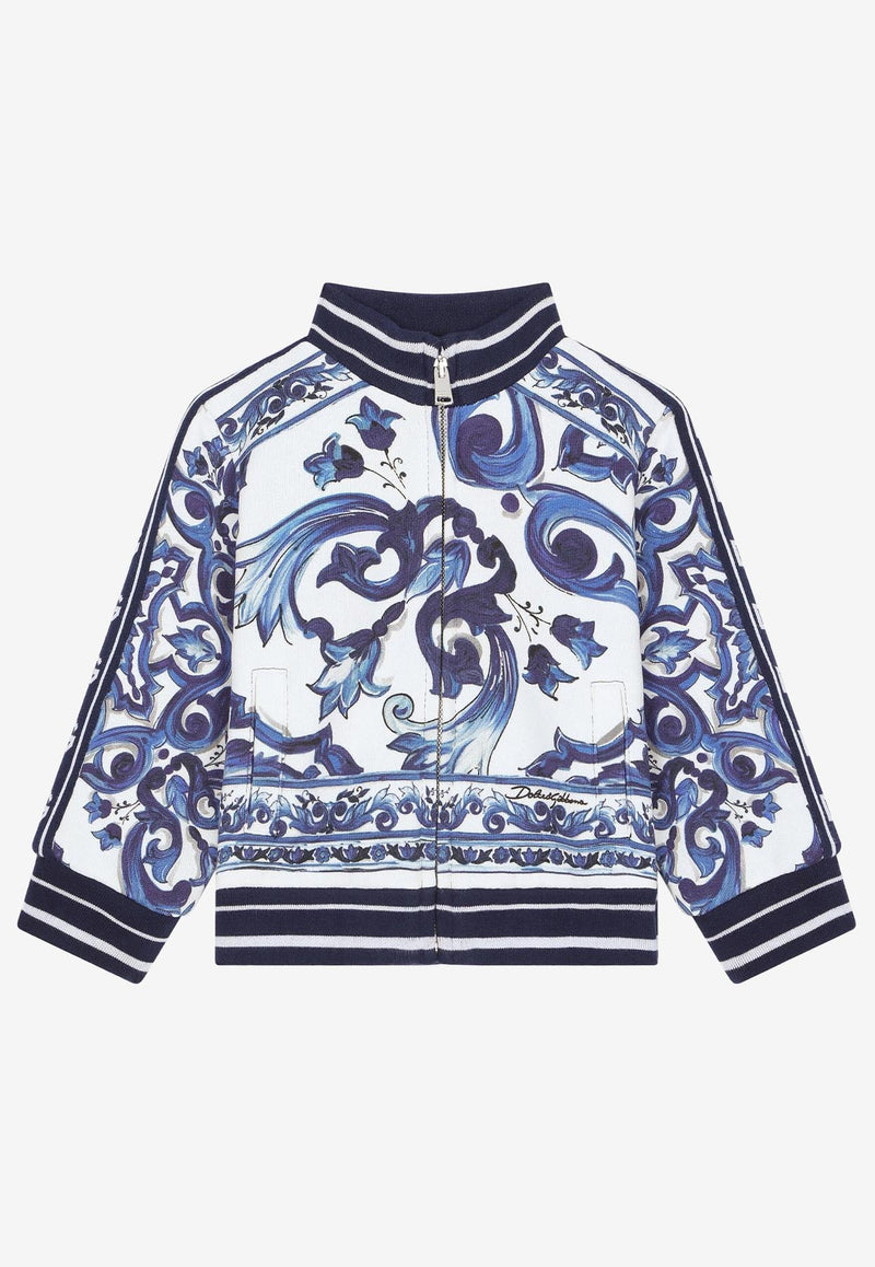 Dolce & Gabbana Kids Baby Girls Majolica-Print Zip-Up Sweatshirt Blue L2JW0M G7EX5 HH3TN
