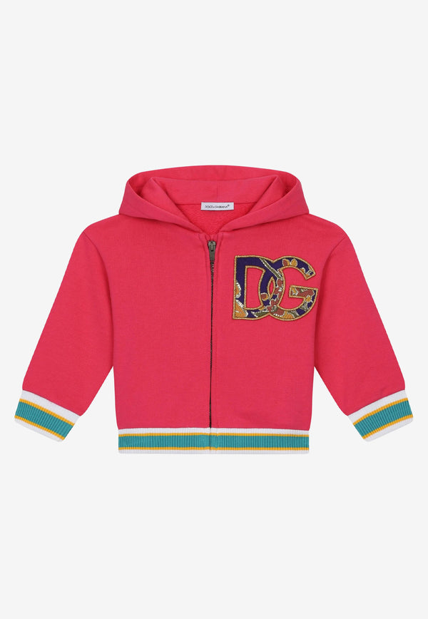 Dolce & Gabbana Kids Baby Girls DG Logo Brocade Patch Hoodie Fuchsia L2JW6L G7CGJ F0382
