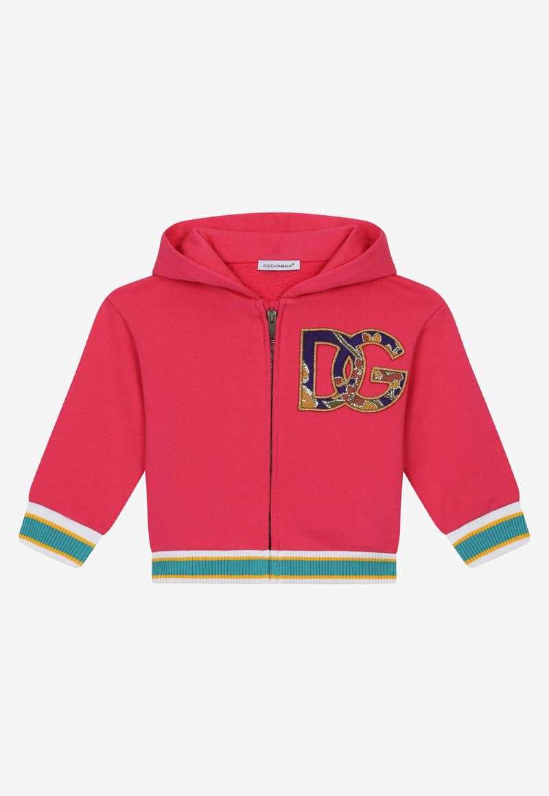Dolce & Gabbana Kids Baby Girls DG Logo Brocade Patch Hoodie Fuchsia L2JW6L G7CGJ F0382