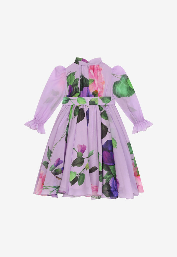 Dolce & Gabbana Kids Baby Girls Floral Print Georgette Dress Lilac L2SDL3 G7D6N HP3ZO