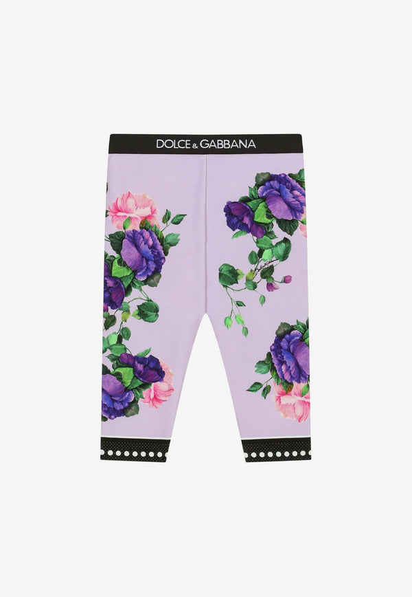 Dolce & Gabbana Kids Baby Girls Floral Print Interlock Leggings Lavender L2SP19 G7D6T HP3ZO