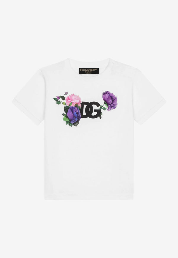 Dolce & Gabbana Kids Baby Girls Floral DG Logo Print T-shirt White L2ST14 G7D6U HW3ZO