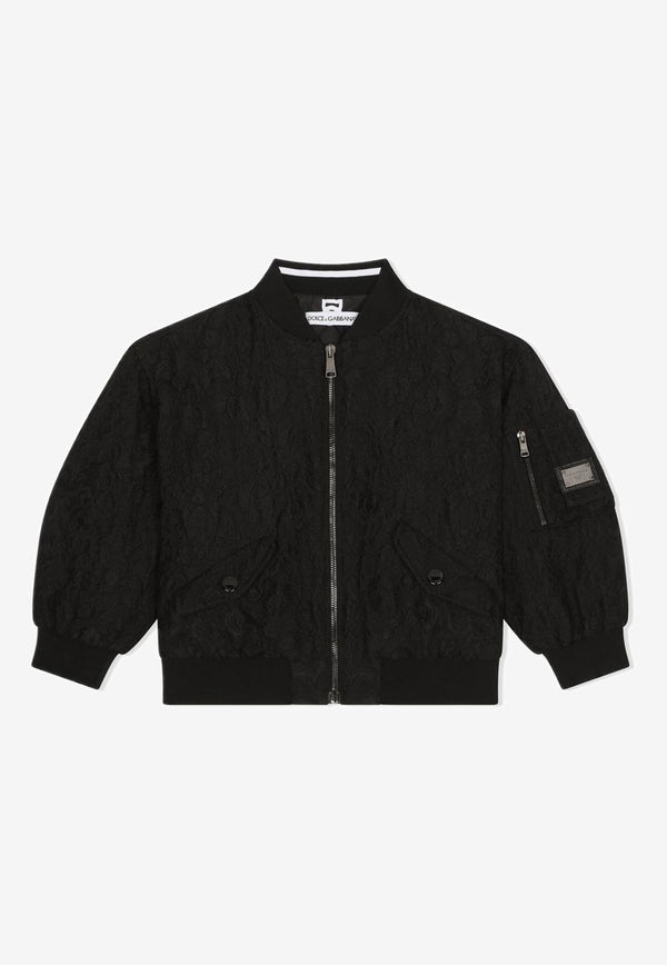 Dolce & Gabbana Kids Boys Zip-Up Bomber Jacket Black L42B50 HJMFD N0000