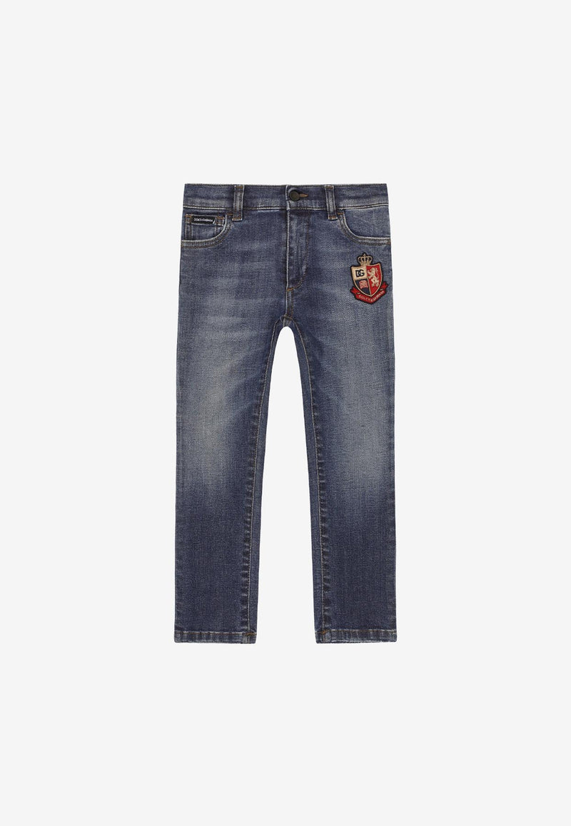Dolce & Gabbana Kids Boys Washed Jeans with Heraldic Patch Blue L42F40 LDA65 S9000