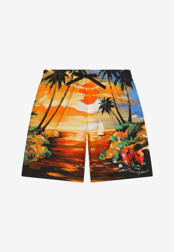 Dolce & Gabbana Kids Boys Hawaiian Print Bermuda Shorts Multicolor L43Q08 G7H0O HH4JK