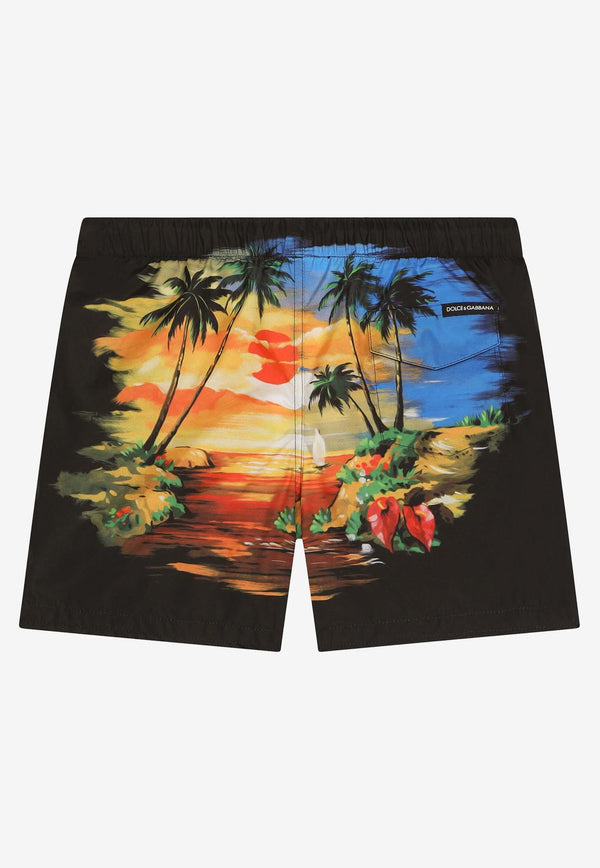 Dolce & Gabbana Kids Boys Hawaiian Print Swim Shorts Multicolor L4J818 G7H2T HH4JK