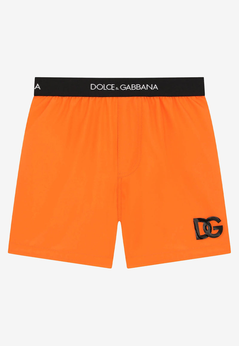 Dolce & Gabbana Kids Boys DG Print Swim Shorts Orange L4J831 G7BQW A0350