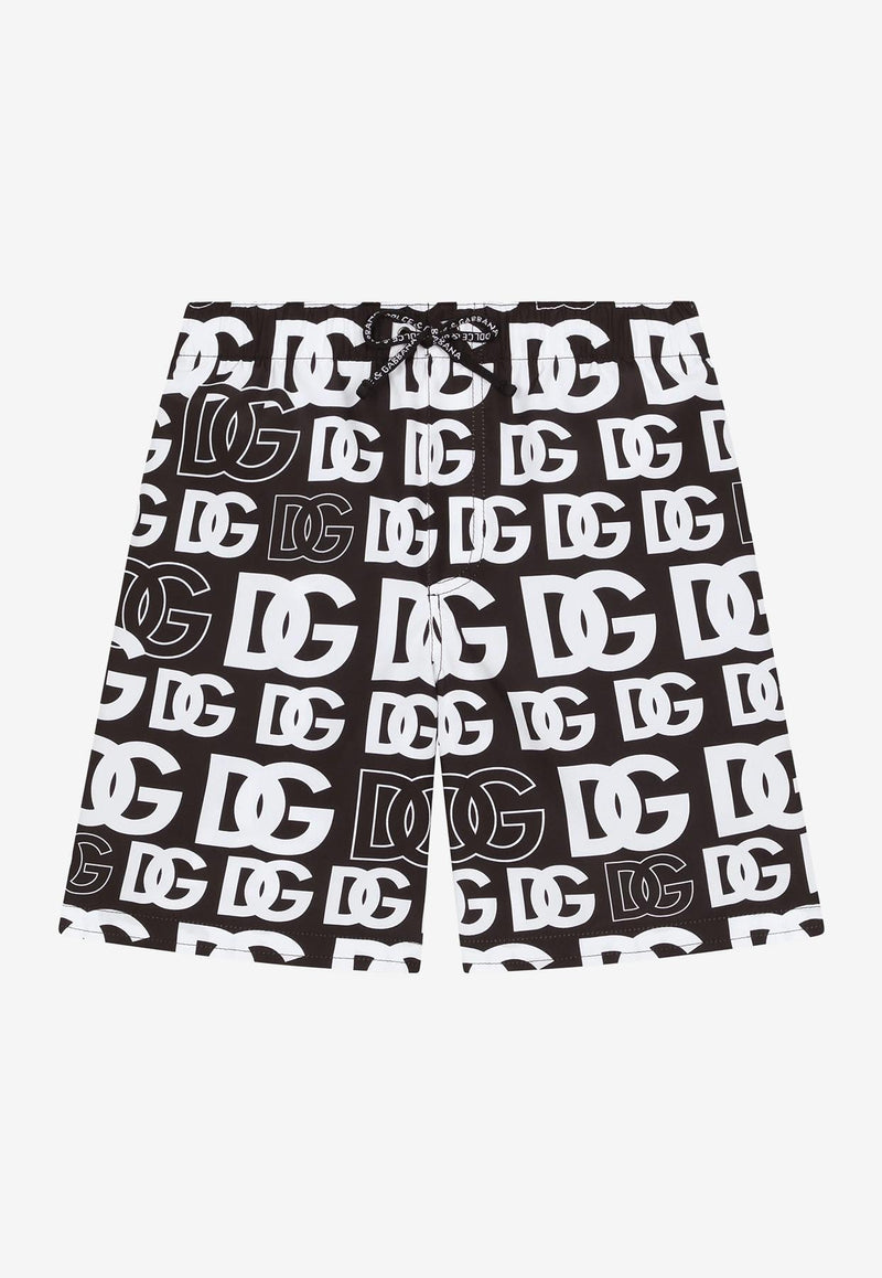 Dolce & Gabbana Kids All-Over Logoed Swim Trunks Monochrome L4J835 G7D7Z HNUVA
