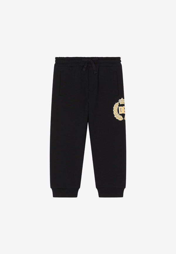 Dolce & Gabbana Kids Boys Jersey Track Pants with DG Laurel Print Black L4JPCX G7E0Y B0665