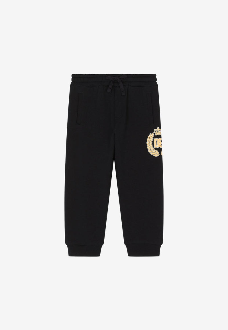 Dolce & Gabbana Kids Boys Jersey Track Pants with DG Laurel Print Black L4JPCX G7E0Y B0665