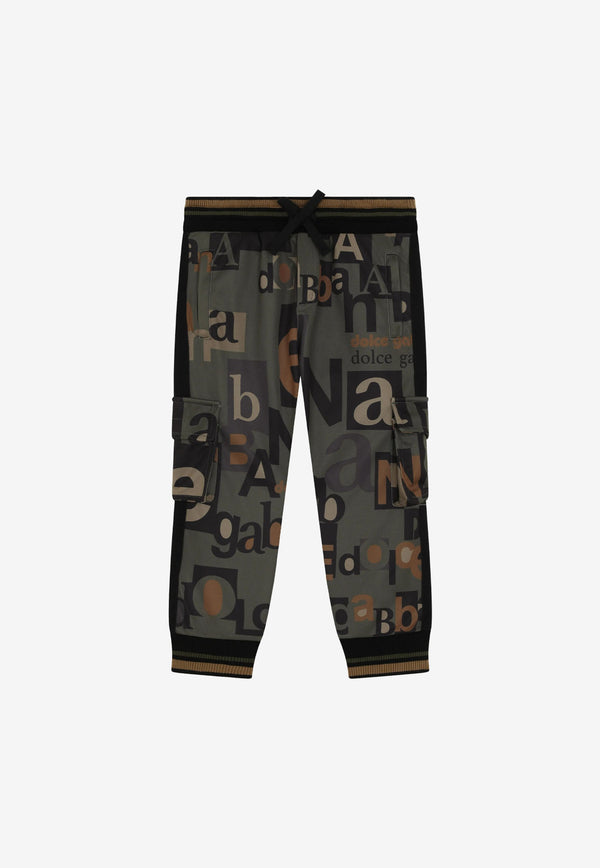 Dolce & Gabbana Kids Boys Logo Lettering Cargo Track Pants Olive L4JPEW HS7HJ HK3JK