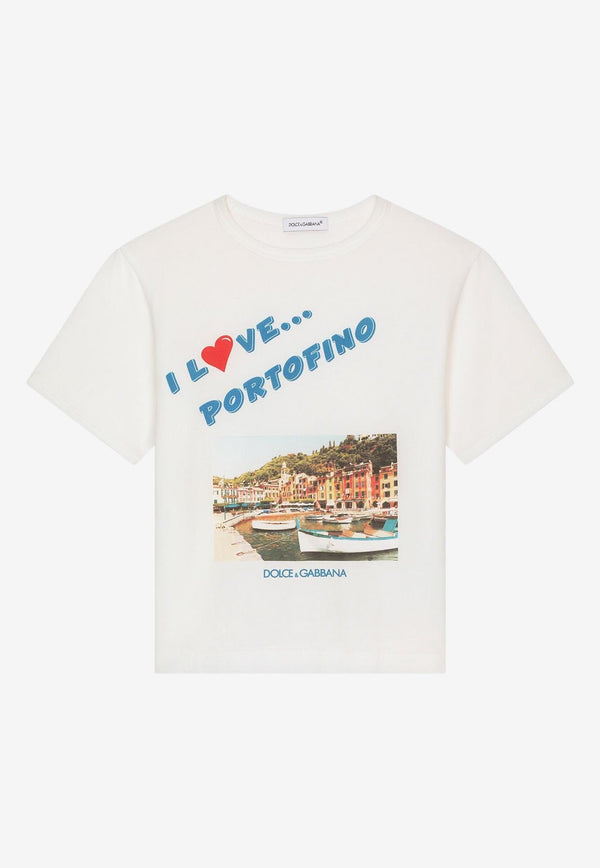 Dolce & Gabbana Kids Boys I love Portofino Print T-shirt L4JT7L G7I8S HA4PV White