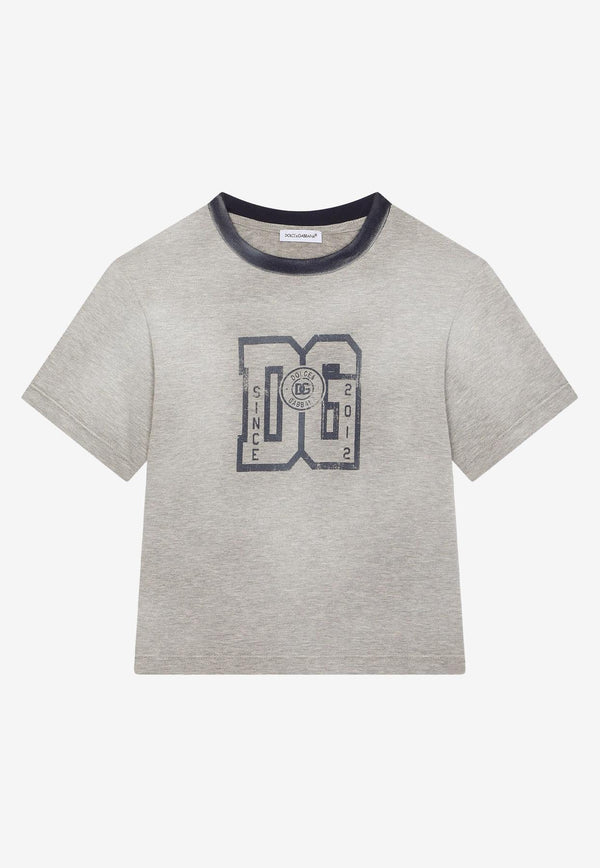 Dolce & Gabbana Kids Boys DG Logo Washed Jersey T-shirt Gray L4JTBL G7H3V S8290
