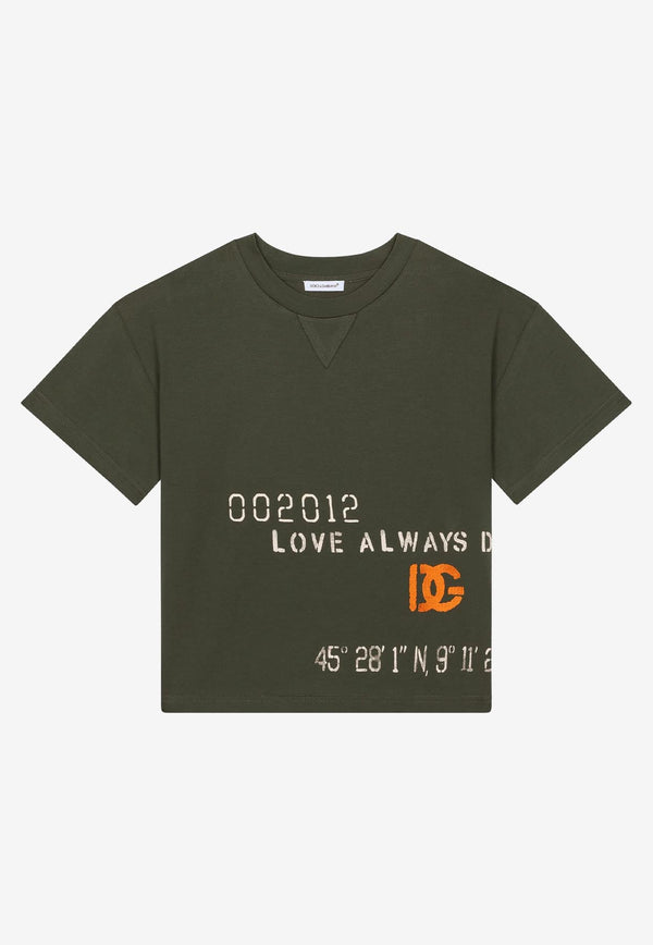 Dolce & Gabbana Kids Boys Printed Crewneck Short-Sleeved T-shirt Gray L4JTFX G7D3T N0269