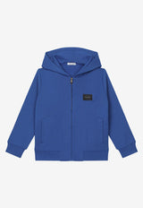 Dolce & Gabbana Kids Boys Logo Patch Plate Zip-Up Hooded Sweatshirt Blue L4JW2V G7OLJ B0322