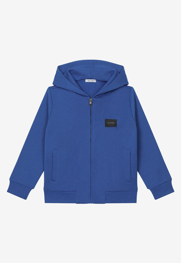 Dolce & Gabbana Kids Boys Logo Patch Plate Zip-Up Hooded Sweatshirt Blue L4JW2V G7OLJ B0322