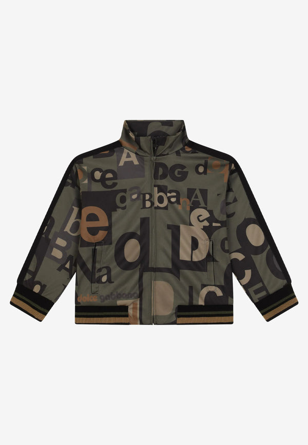 Dolce & Gabbana Kids Boys Logo Lettering Zip-Up Jacket Khaki L4JWCH HS7HJ HK3JK