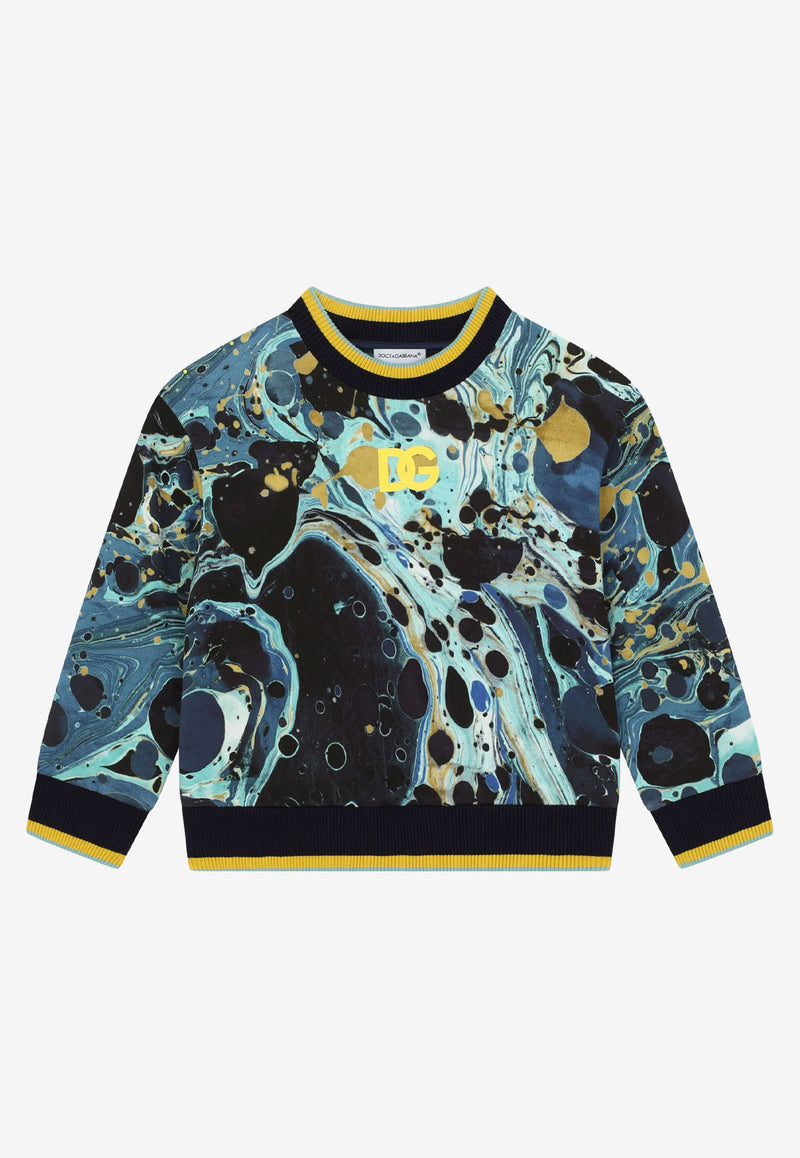 Dolce & Gabbana Kids Boys Marble Print DG Sweatshirt Multicolor L4JWCY G7B8M HB3IQ