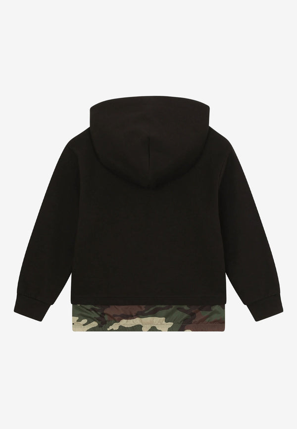 Dolce & Gabbana Kids Boys Camouflage Print Layered Hoodie Black L4JWDJ G7B7Y S9000