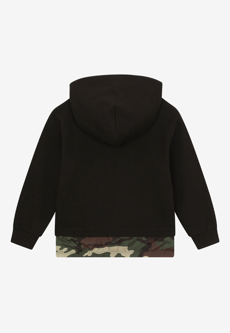 Dolce & Gabbana Kids Boys Camouflage Print Layered Hoodie Black L4JWDJ G7B7Y S9000