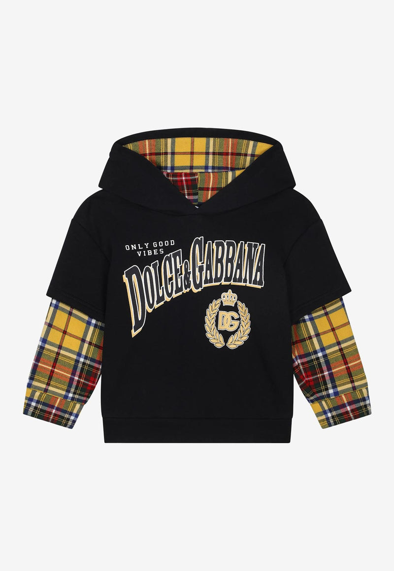Dolce & Gabbana Kids Boys Tartan Hooded Sweatshirt Black L4JWDV G7E0Y B0665