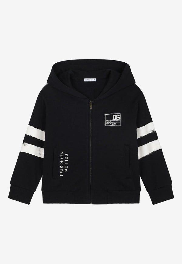 Dolce & Gabbana Kids Boys Brocade Logo Patch Hooded Sweatshirt Black L4JWDZ G7D0B B0665