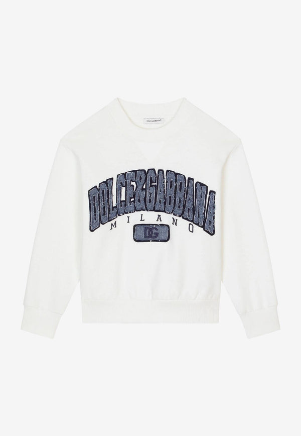 Dolce & Gabbana Kids Boys Logo Patch Pullover Sweatshirt White L4JWFB G7D5Z W0111
