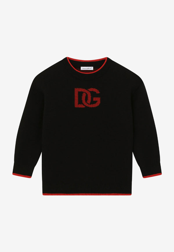 Dolce & Gabbana Kids Boys DG Logo Jacquard Knit Sweater Black L4KWB1 JBVM7 S9000