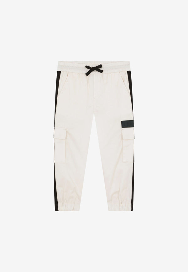 Dolce & Gabbana Kids Boys Logo Patch Gabardine Cargo Track Pants White L4SP81 G7D7I S9000