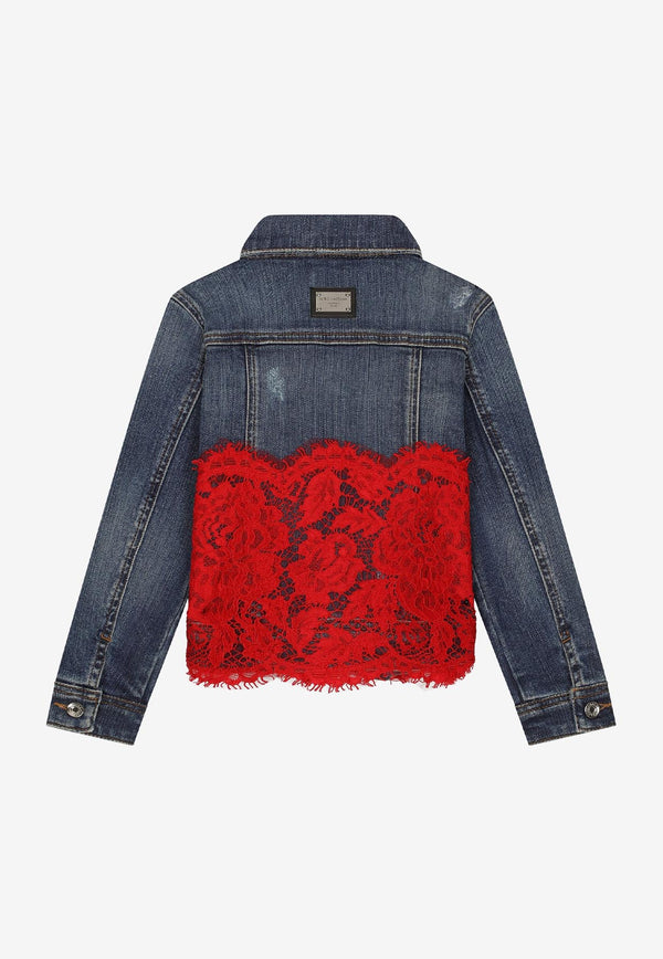 Dolce & Gabbana Kids Girls Denim Jacket with Lace Insert L51B82 LDB20 S9000 Multicolor